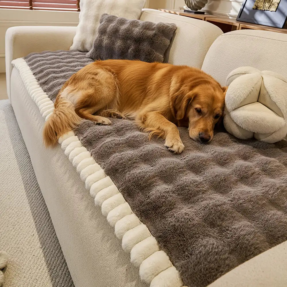 Couvre-canapé en peluche douce en faux lapin, épais, respectueux de la peau et antidérapant.