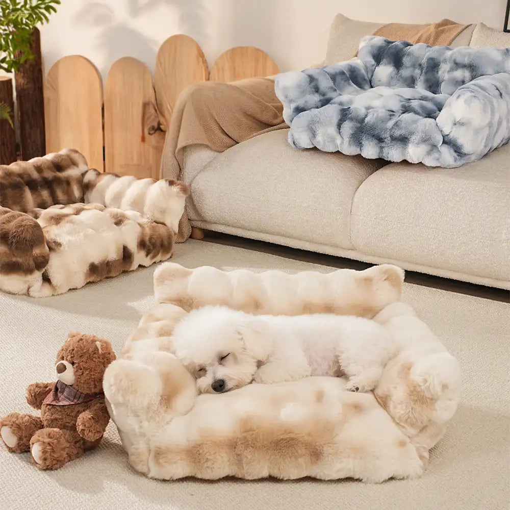 Sofa lit pour chien et chat en peluche floconneuse tie-dye confortable