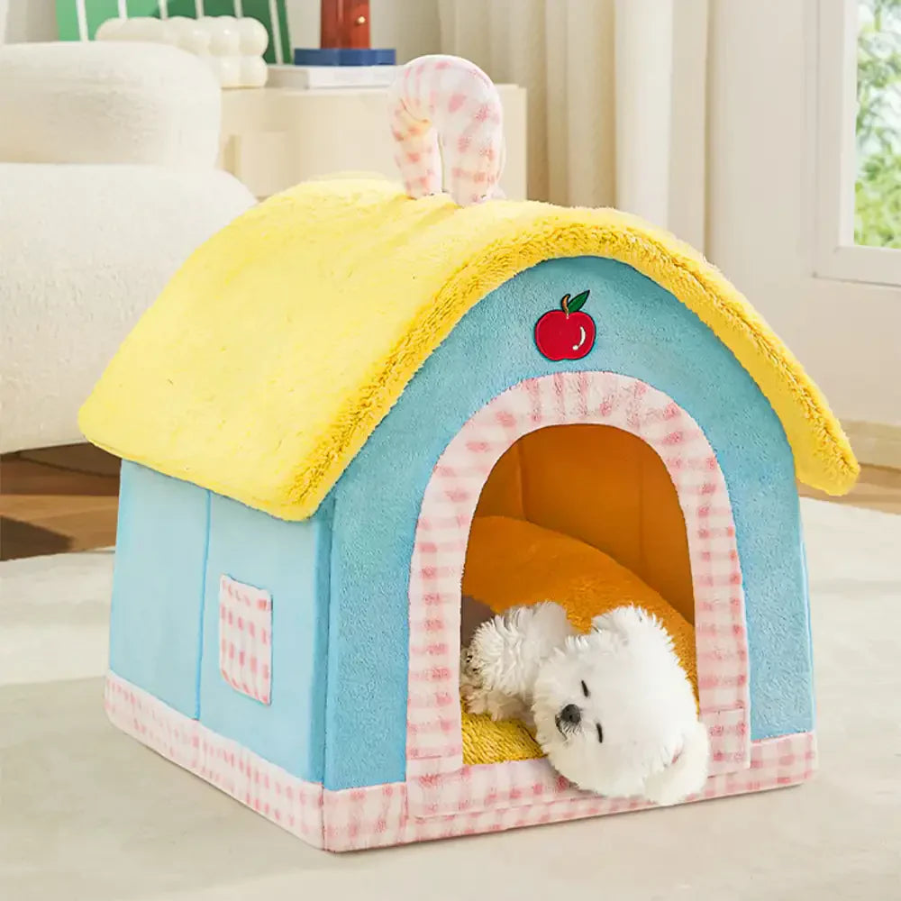 Caverne chat peluche vintage carreaux chaude pliable chien