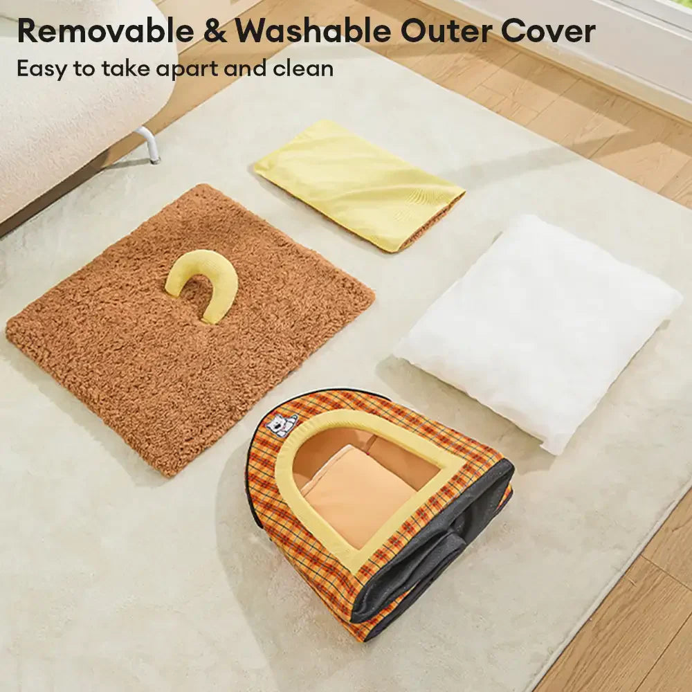 Caverne chat peluche vintage carreaux chaude pliable chien