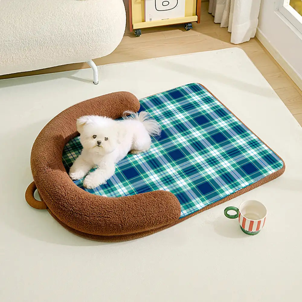 Lit pour chien grand avec protection en épine style plaid vintage