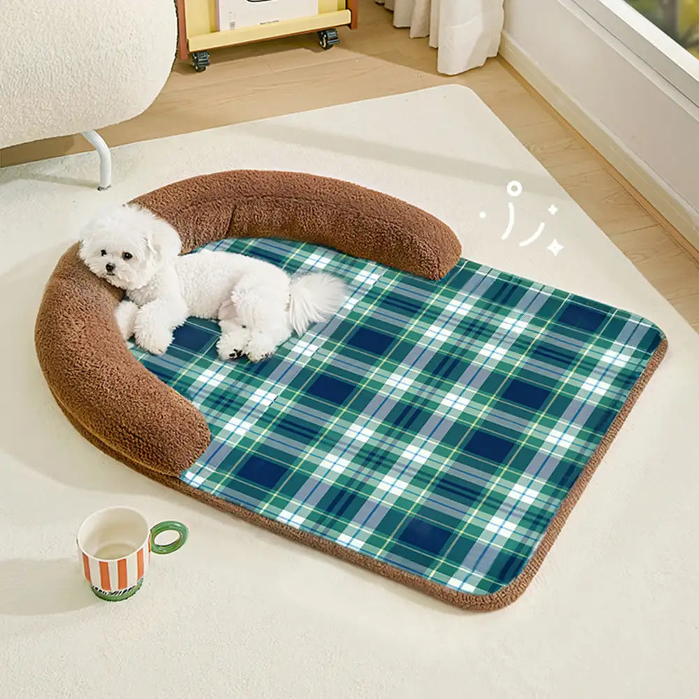 Lit pour chien grand avec protection en épine style plaid vintage