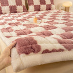 Couverture de matelas en peluche à motifs carreaux et taie d'oreiller