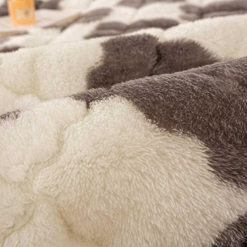 Couverture de matelas en peluche à motifs carreaux et taie d'oreiller