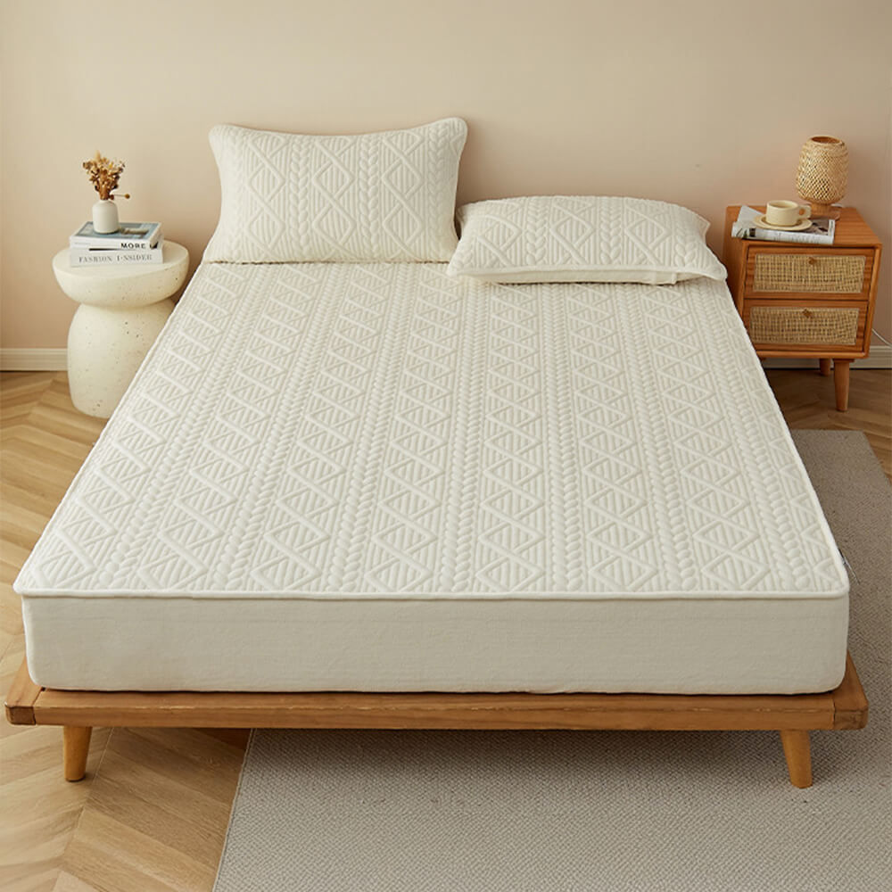 Housse de matelas en velours de lait matelassé avec un rembourrage géométrique inspiré du blé