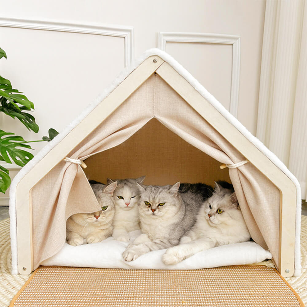 Tente pour chat tout-en-un avec toit griffoir et espace de couchage confortable