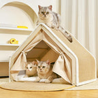 Tente pour chat tout-en-un avec toit griffoir et espace de couchage confortable