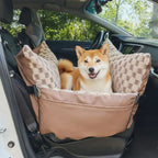 Siège pour animal de compagnie et transporteur 2-en-1 en simili cuir à motif damier avec console de sécurité au centre.