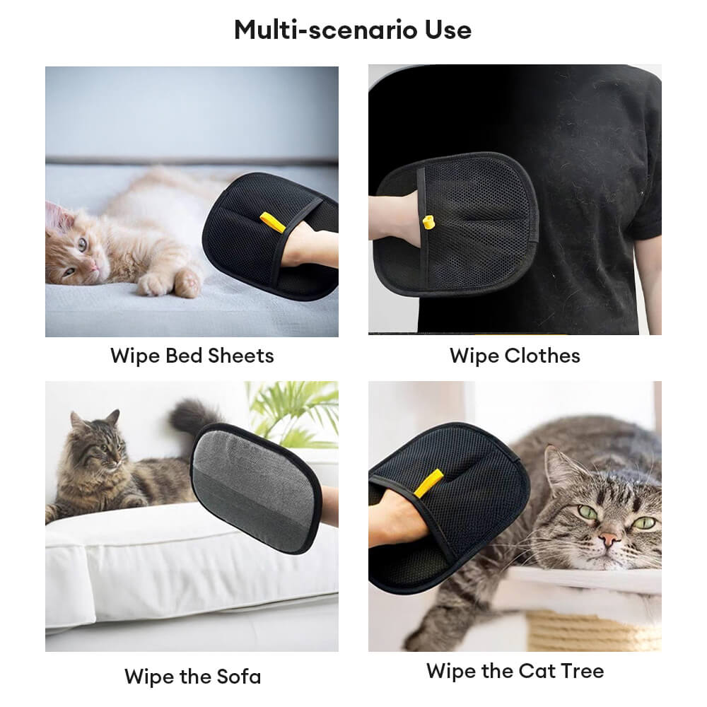 Gant de nettoyage pour poils d'animaux avec fibres électrostatiques double face