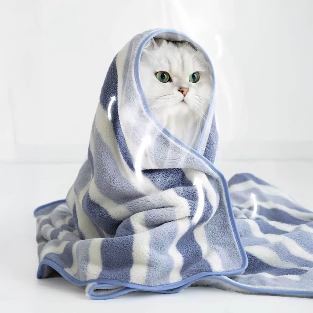 Serviette de bain rayée pour chien et chat absorbante à séchage rapide épaissie et douce