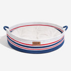 Lit pour chat apaisant à rayures fait main - Nid intemporel