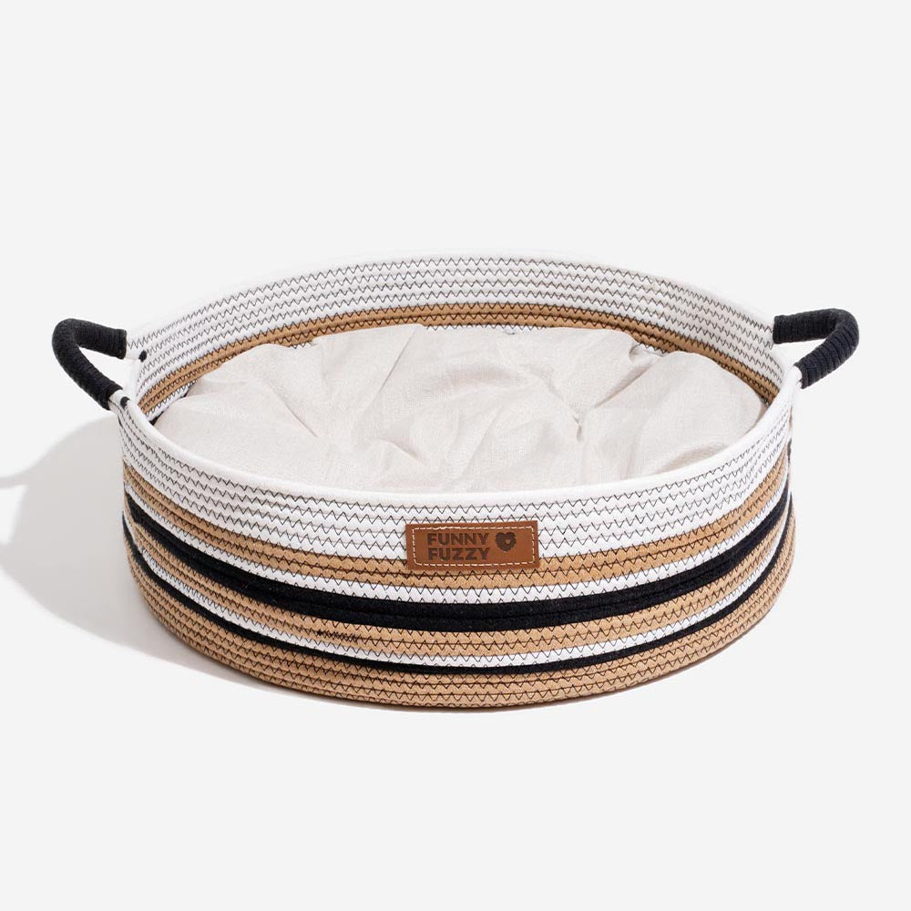 Lit pour chat apaisant à rayures fait main - Nid intemporel