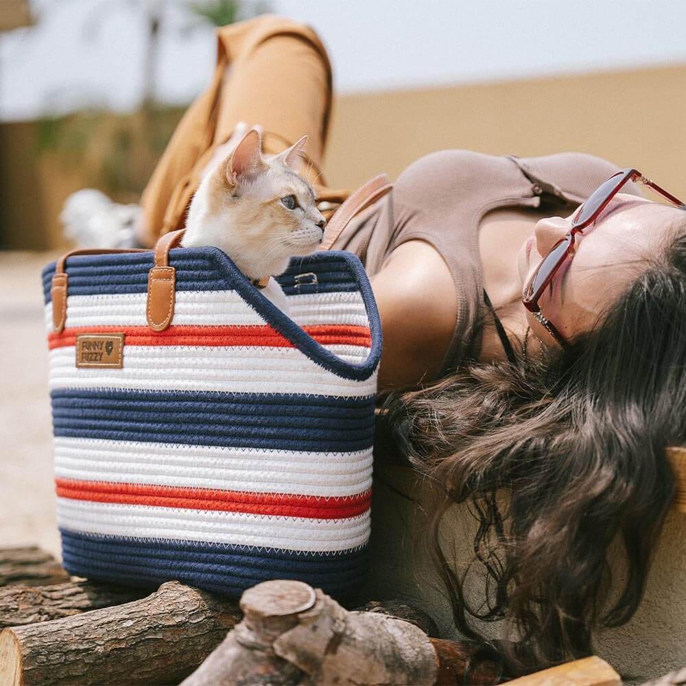 Sac de plage en coton tissé léger fait main transport pour animaux idéal pour les vacances d'été
