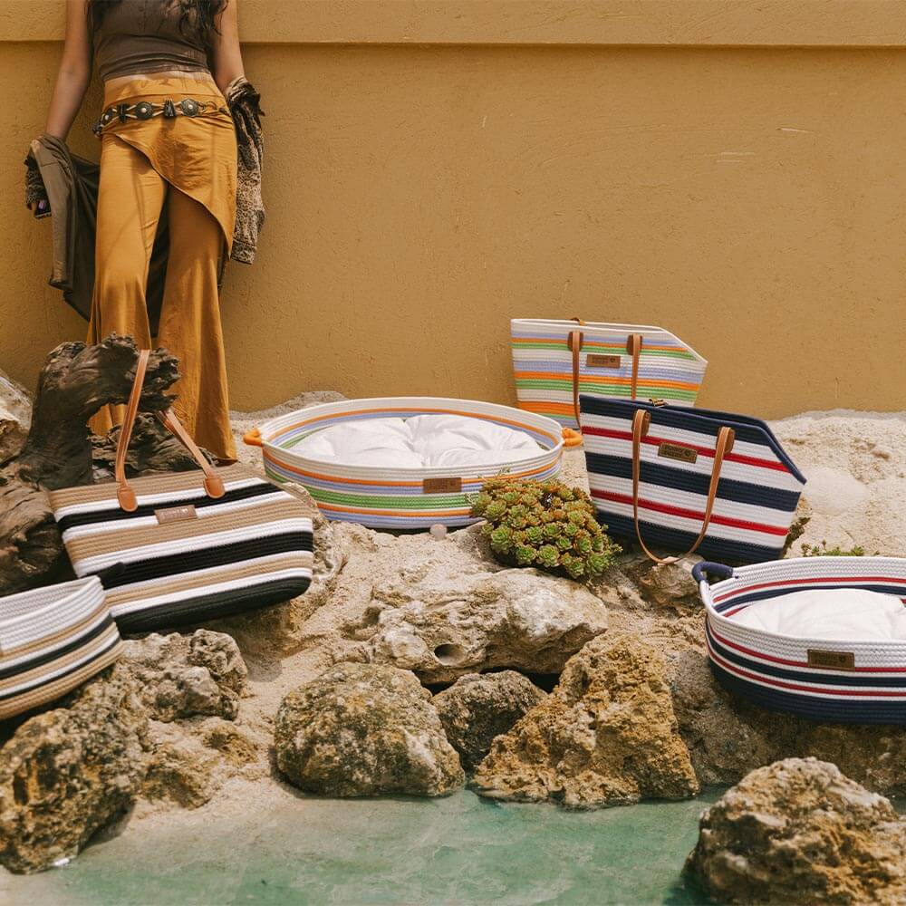 Sac de plage en coton tissé léger fait main transport pour animaux idéal pour les vacances d'été