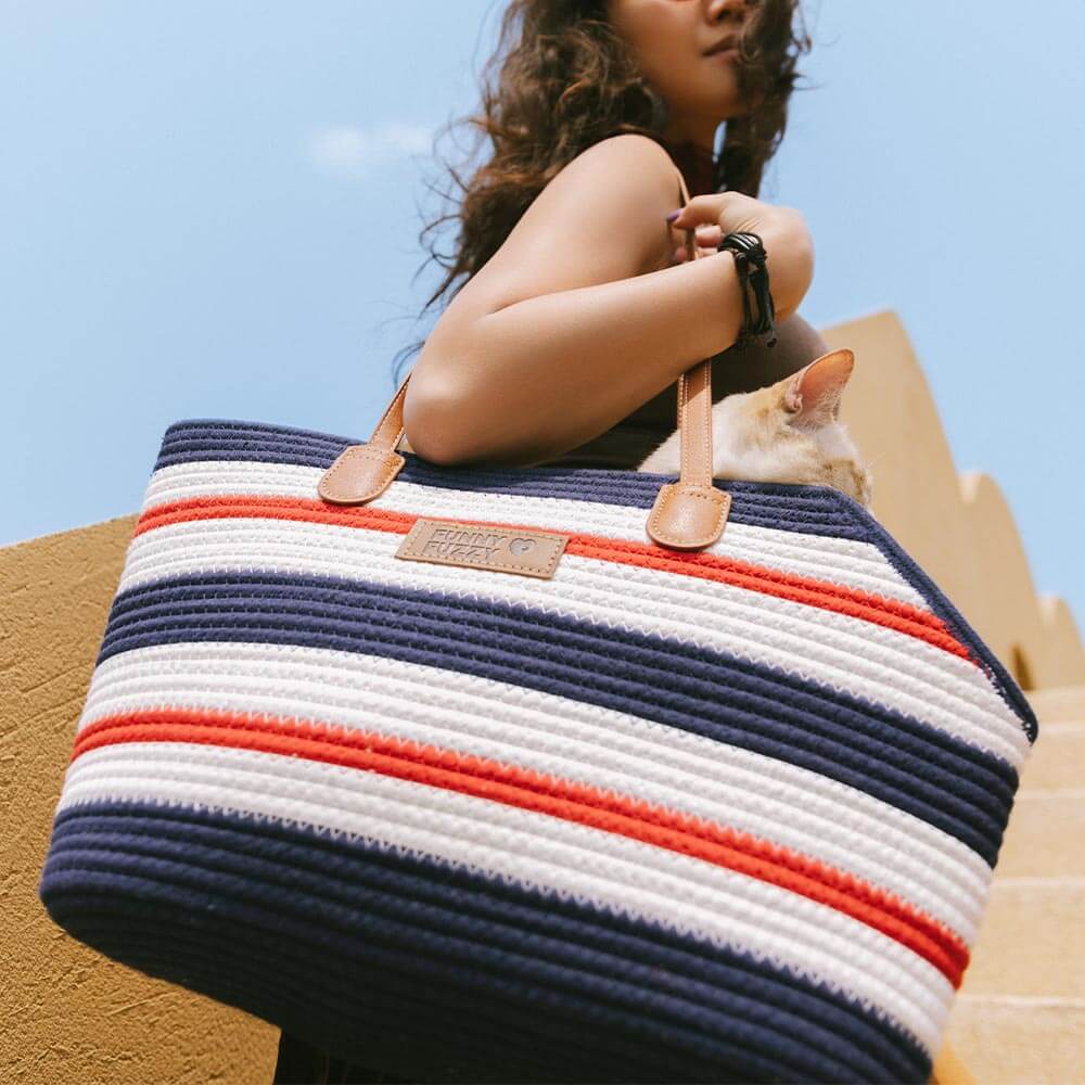 Sac de plage en coton tissé léger fait main transport pour animaux idéal pour les vacances d'été