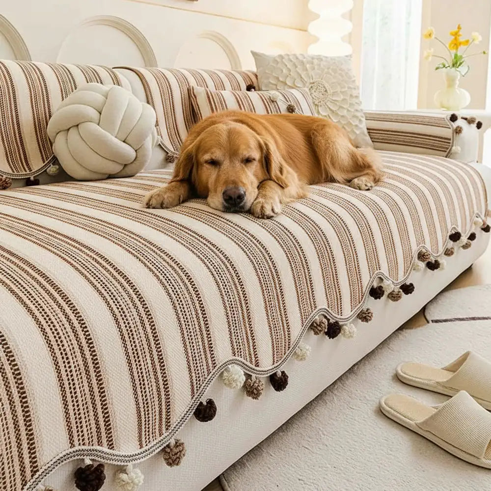 Housse de canapé de protection en chenille à contraste de couleurs irrégulier, douce pour la peau et antidérapante.