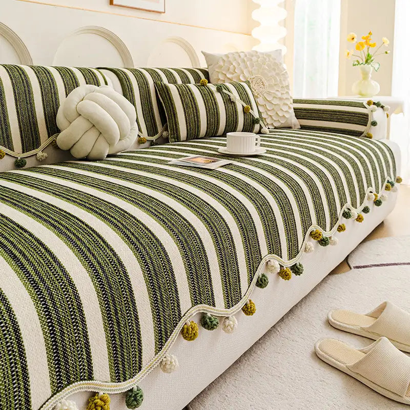 Housse de canapé de protection en chenille à contraste de couleurs irrégulier, douce pour la peau et antidérapante.