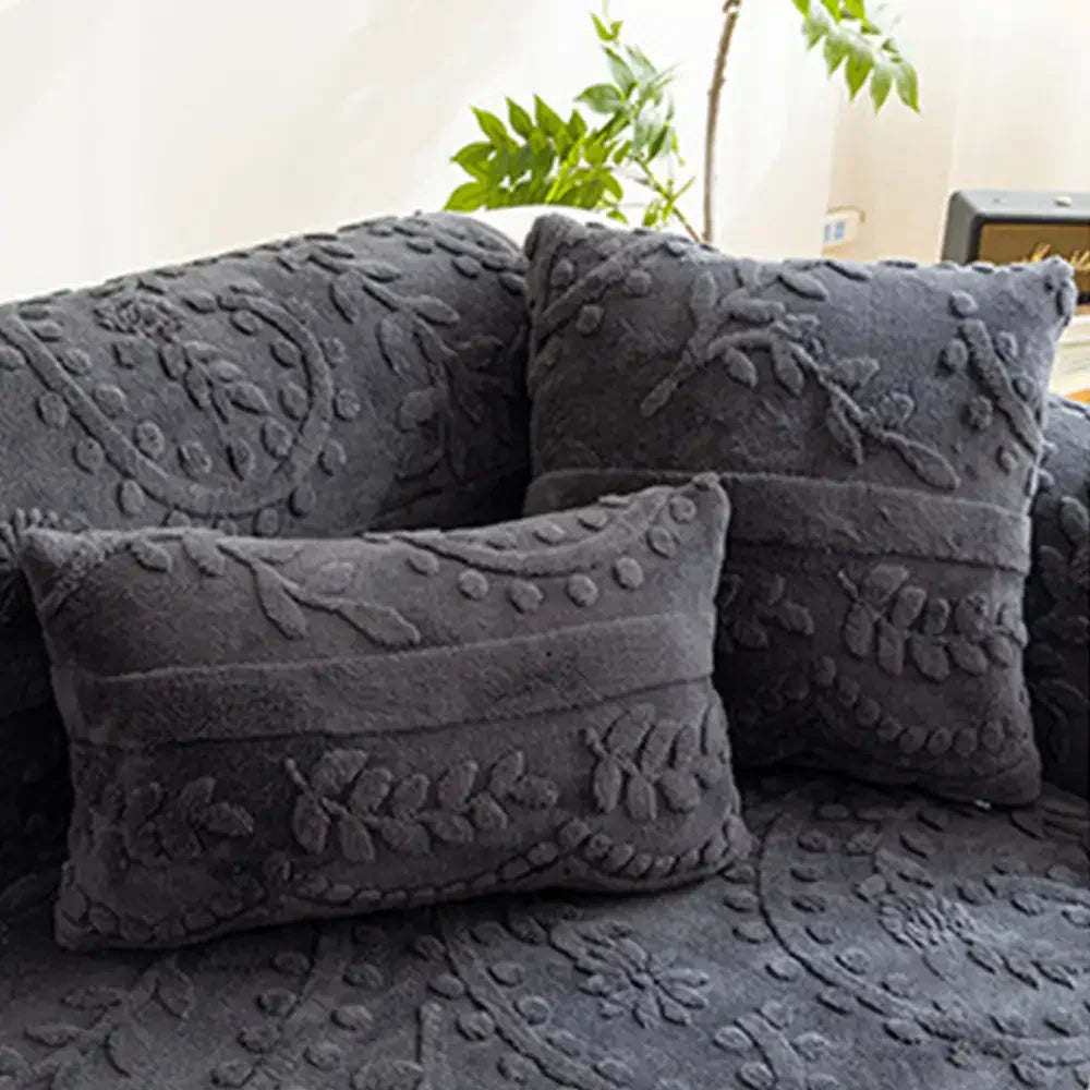 Housse canapé velours jacquard confortable résistante rayures antidérapante