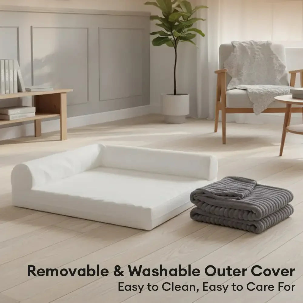 Lit pour chien grand en peluche imperméable de forme L