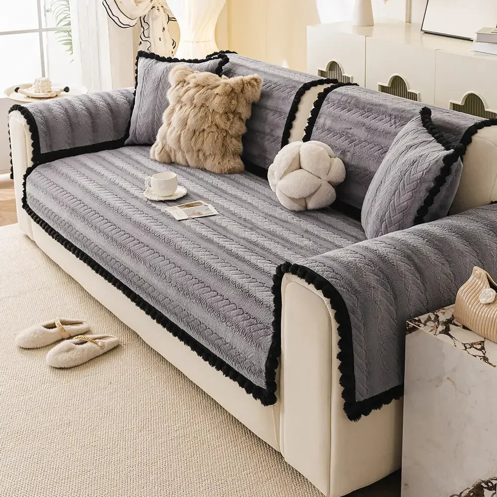 Housse de canapé en peluche chic et paresseuse pour l'hiver, protecteur de canapé, douce pour la peau.