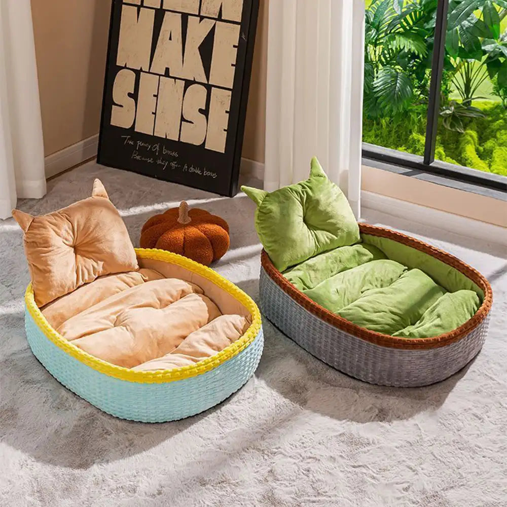 Coussin pour chien avec support de cou, cadre doux et surélevé, lit de relaxation pour un sommeil profond.