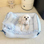 Lit pour chien et chat en tissu vichy doux lavable avec coussins