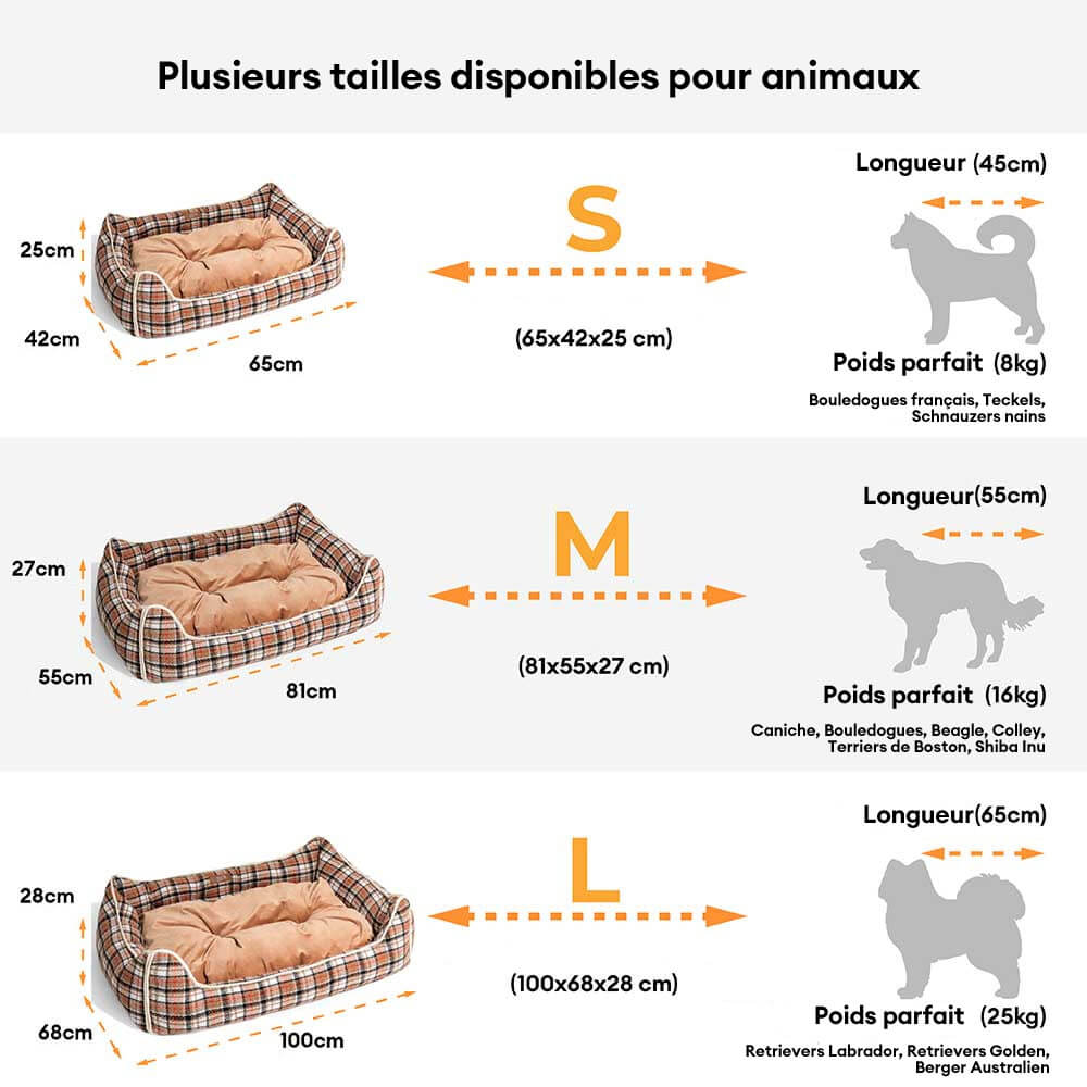 Lit pour chien apaisant amovible à carreaux rétro classique modèle - Nostalgic Retreat