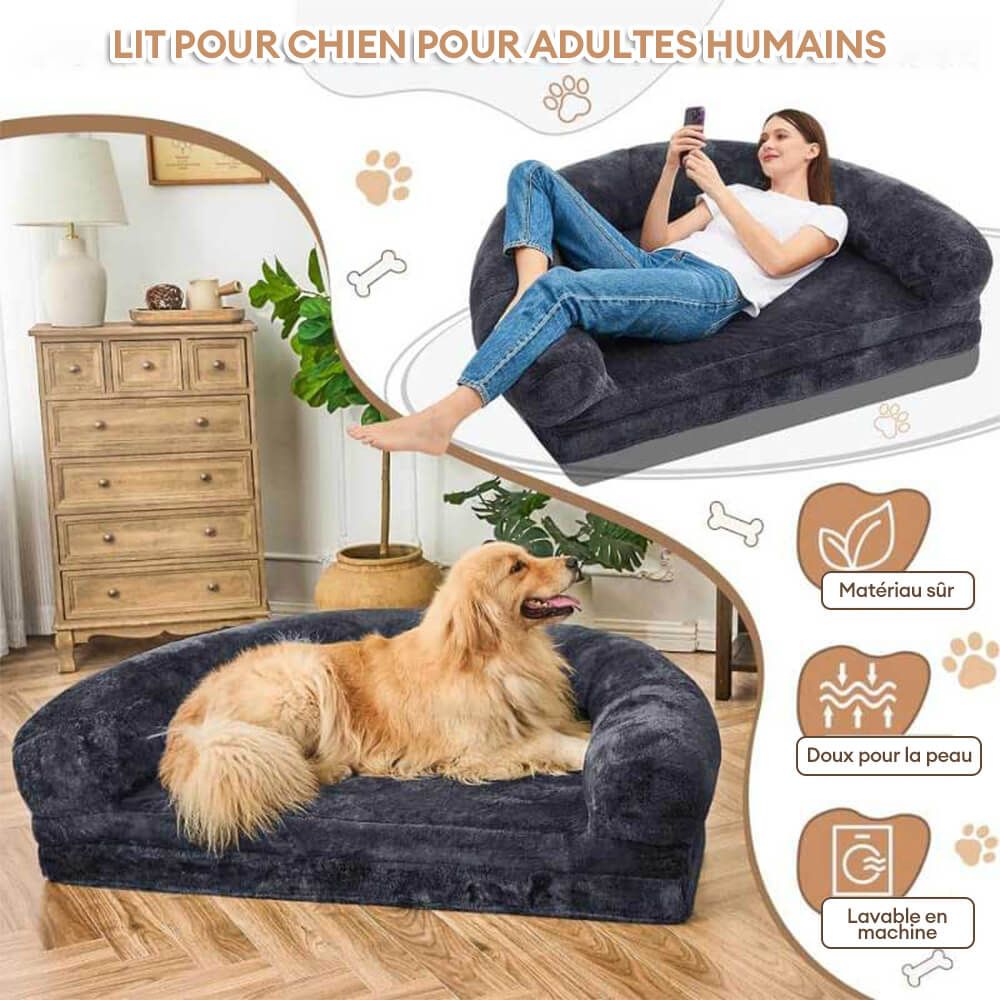 Lit orthopédique en peluche pour chien et homme