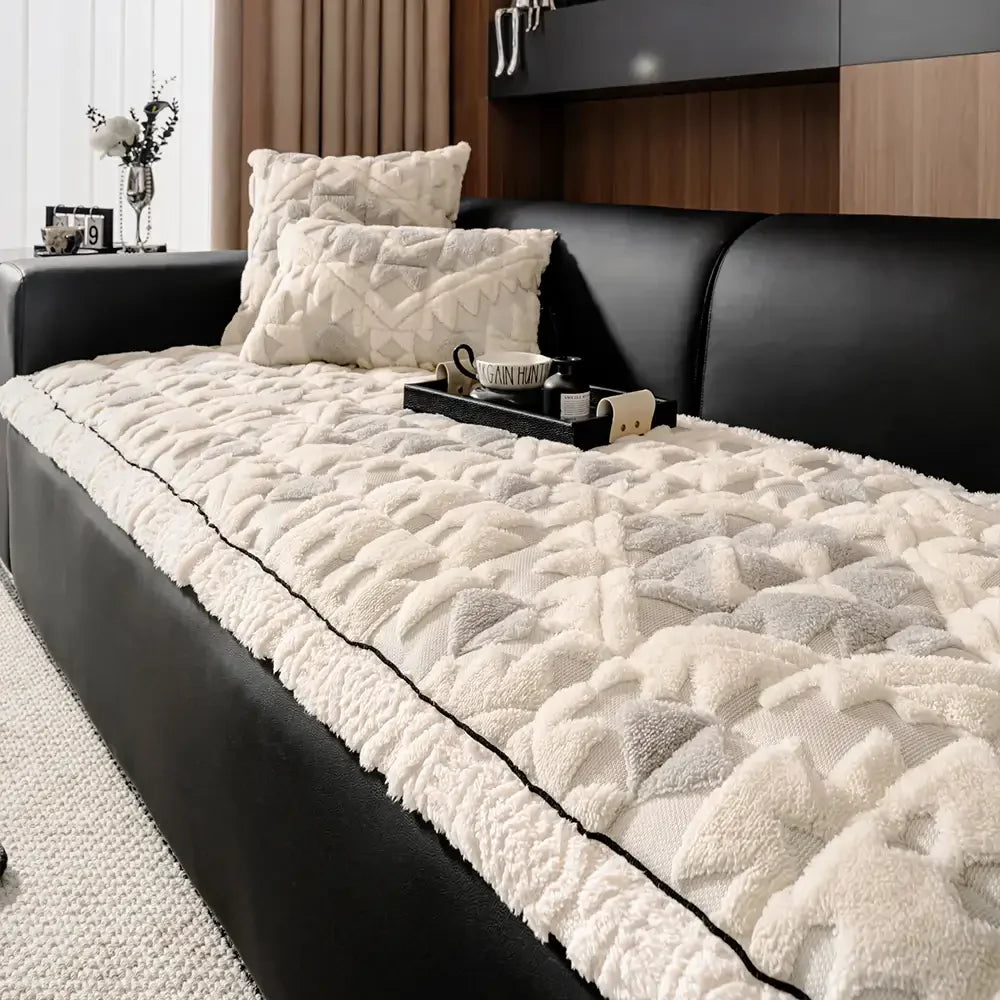 Couverture de canapé pour animaux en peluche rétro à motif diamant, résistante aux rayures et antidérapante.