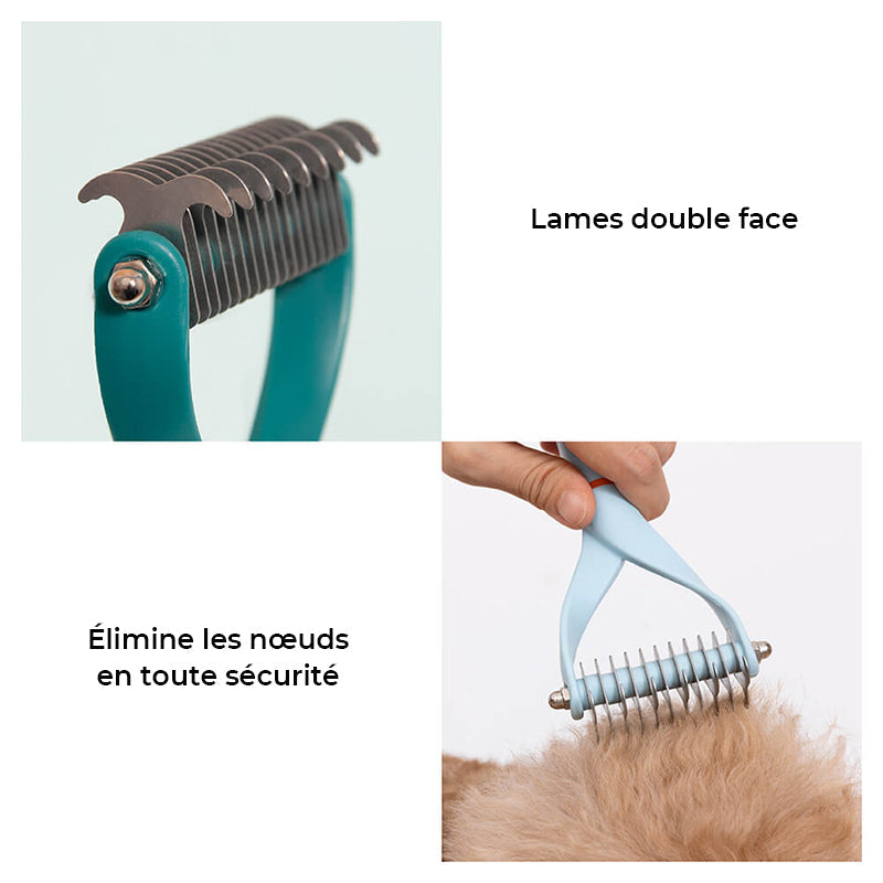 Peigne démêlant sécurisé pour animaux avec lames double face-Exclusif app