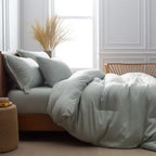 Parure de draps en satin de luxe confortable 100 % bambou avec housse de couette