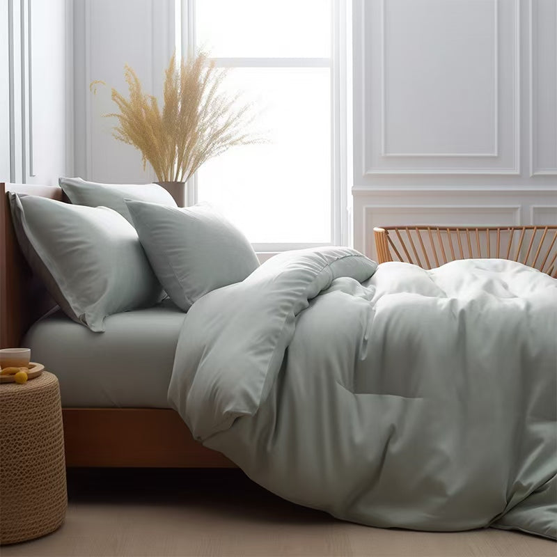 Parure de draps en satin de luxe confortable 100 % bambou avec housse de couette