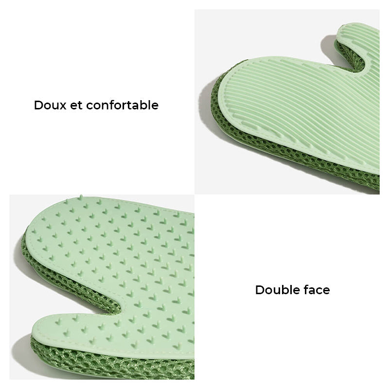 Gant de toilettage pour animaux en silicone avec brosse double face flottante-Exclusif app