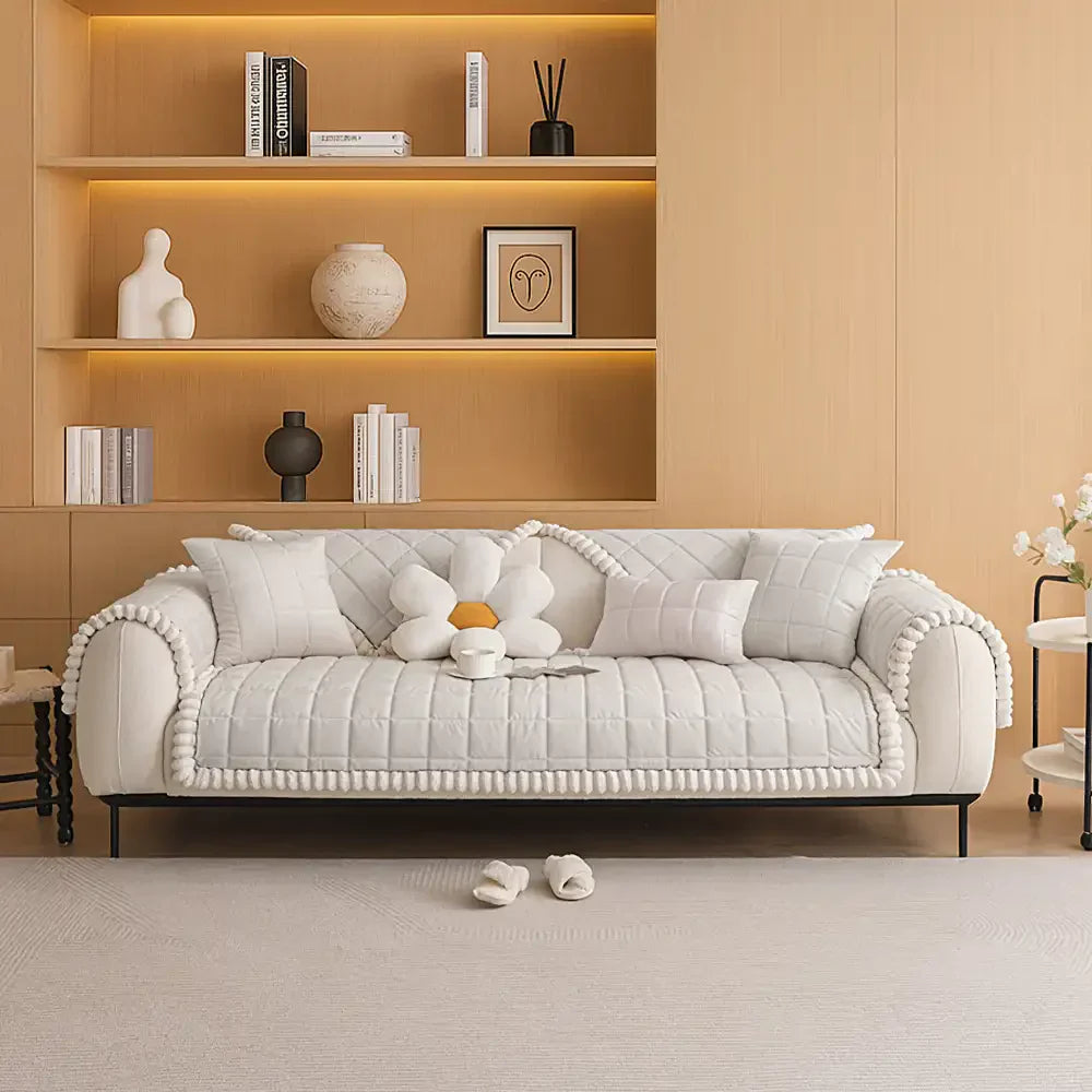 Housse de canapé simple en velours court carré protection antidérapante