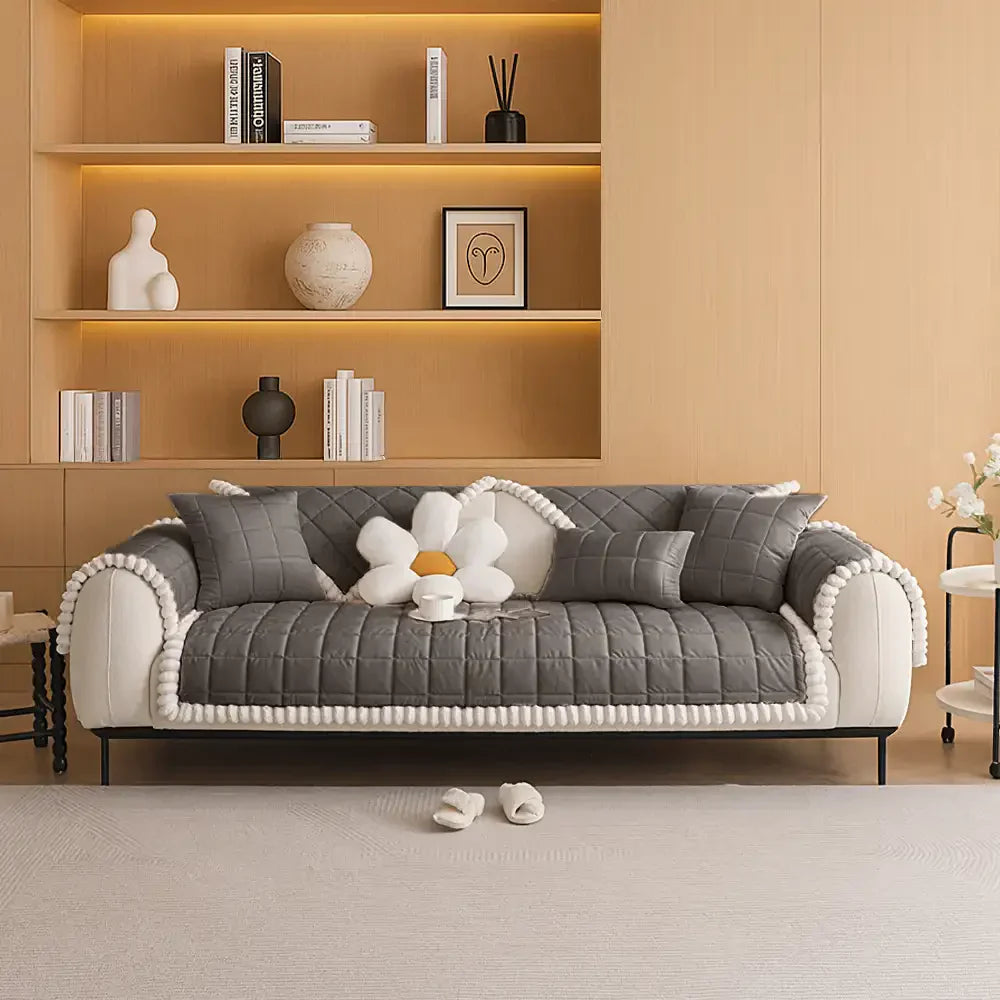 Housse de canapé simple en velours court carré protection antidérapante