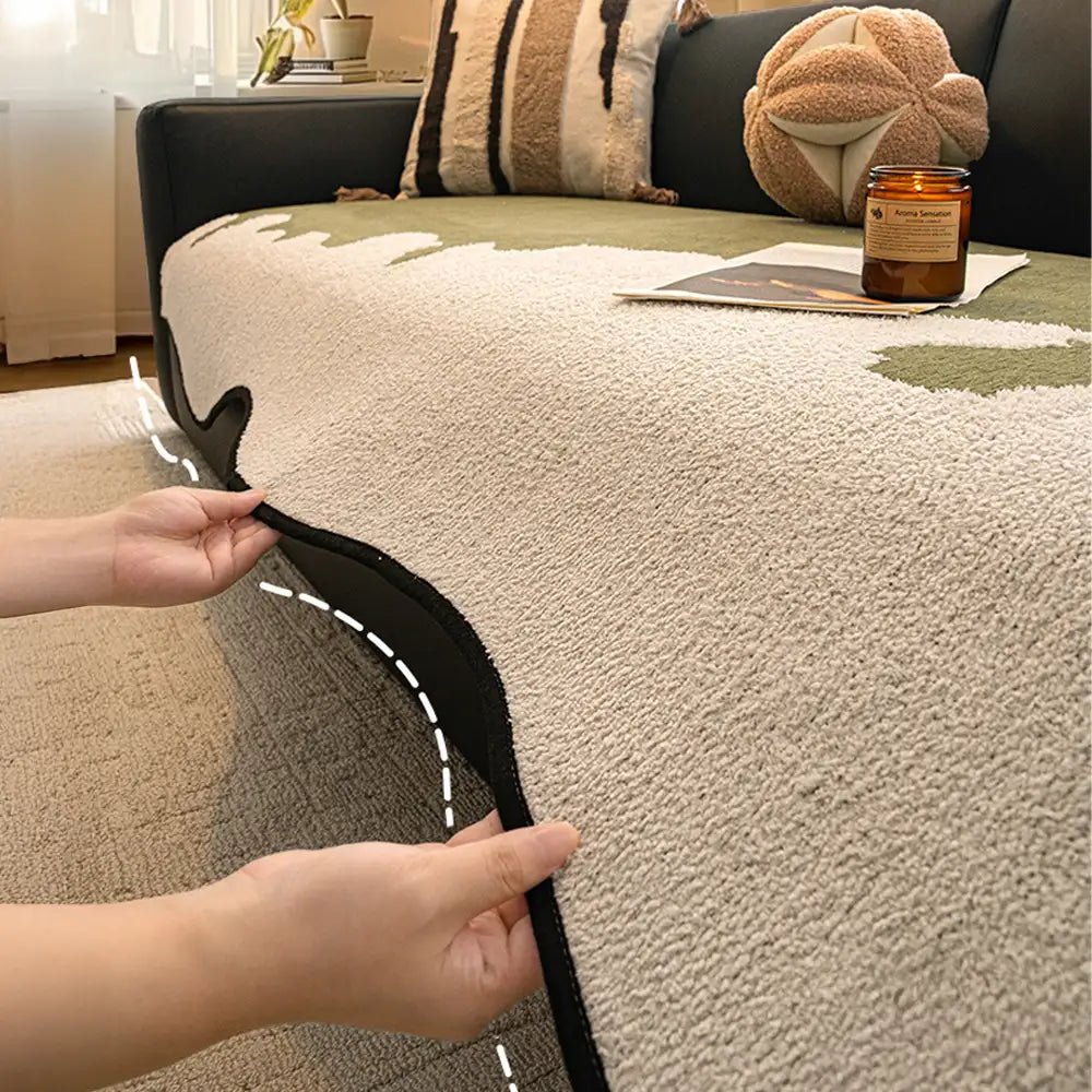 Housse de canapé non glissante en chenille contrastée irrégulière et stylée, résistant aux rayures.