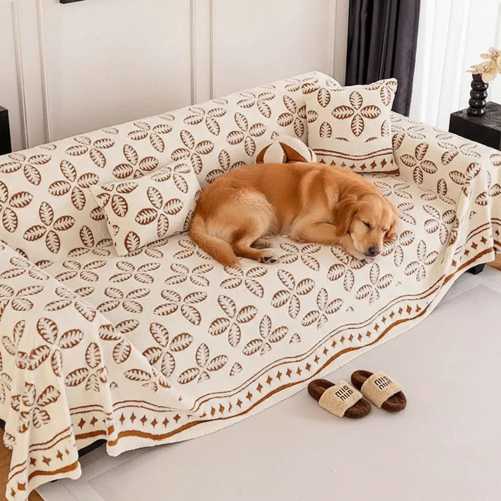 Couverture multi-usages en velours jacquard à motif de feuilles pour décoration de canapé