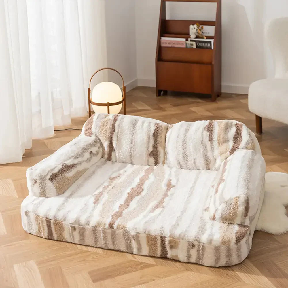 Lit chien douillet protection épines fausse laine d’agneau effet noué tendance