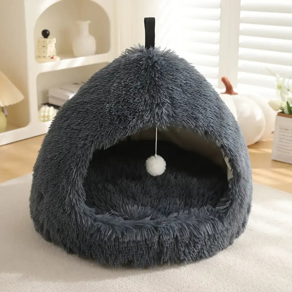 Caverne pour chat en peluche douillette et chaleureuse, lit pour chien