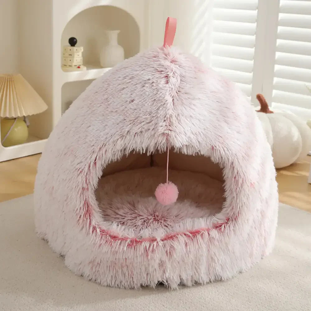 Caverne pour chat en peluche douillette et chaleureuse, lit pour chien