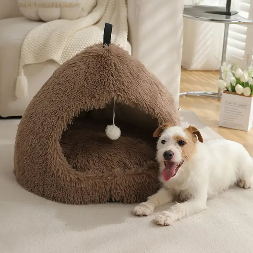 Caverne pour chat en peluche douillette et chaleureuse, lit pour chien