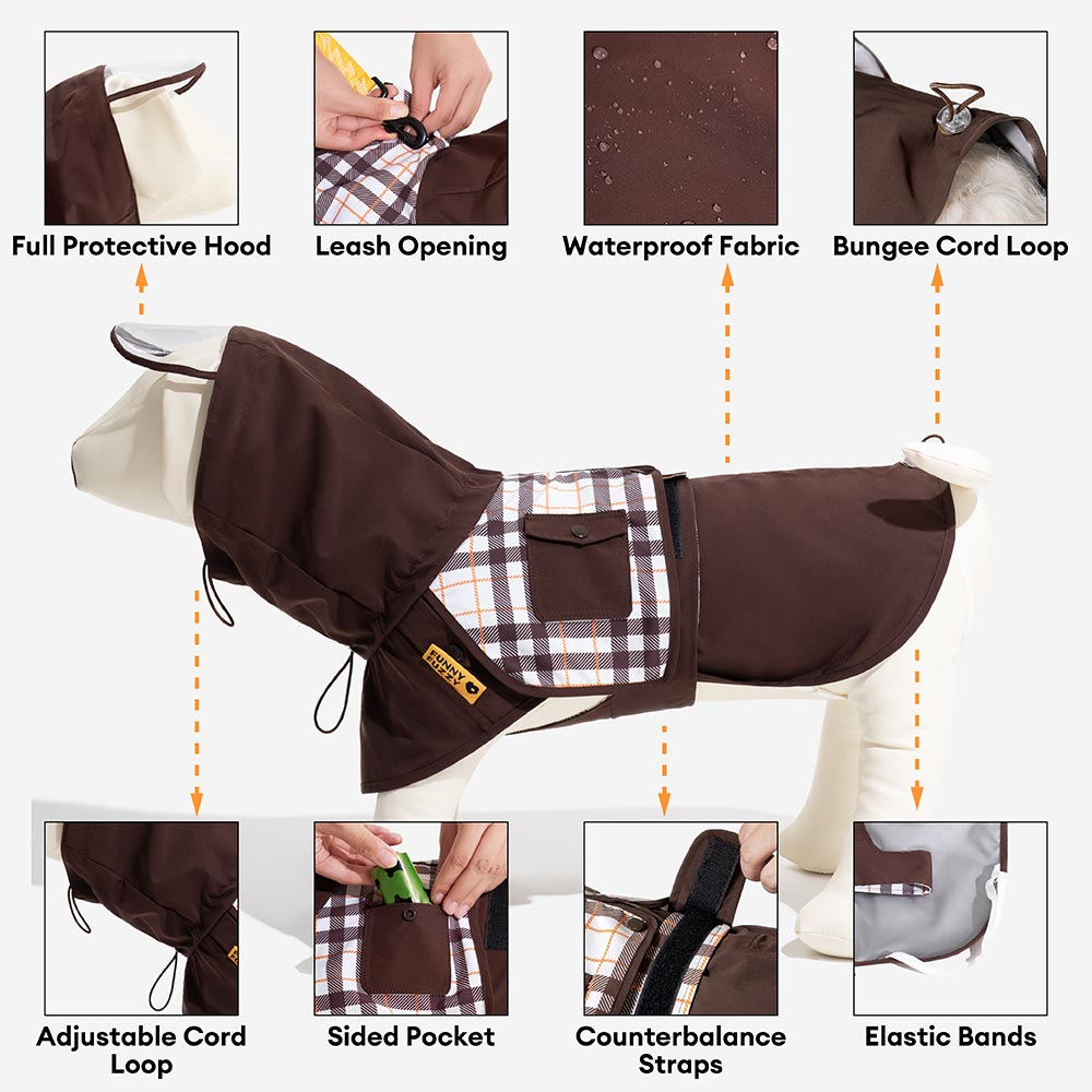 Imperméable ajustable pour chien à carreaux vintage protection contre les intempéries