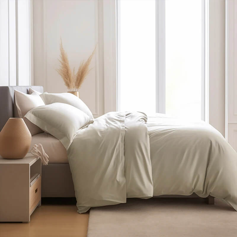 Parure de draps en satin de luxe confortable 100 % bambou avec housse de couette