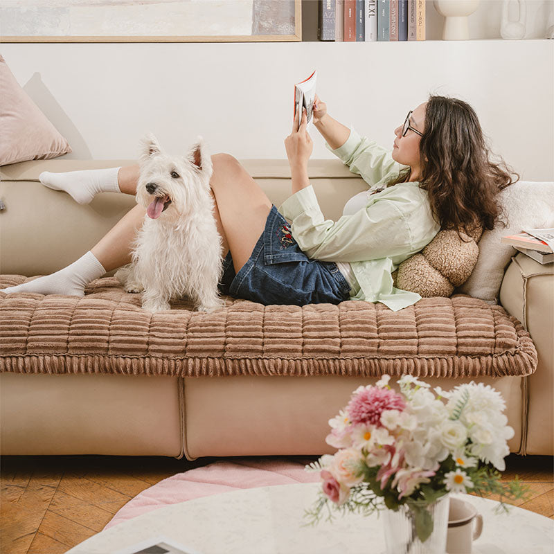Housse de canapé en biscuits gaufrés flanelle douce et confortable avec tapis respirant pour animaux